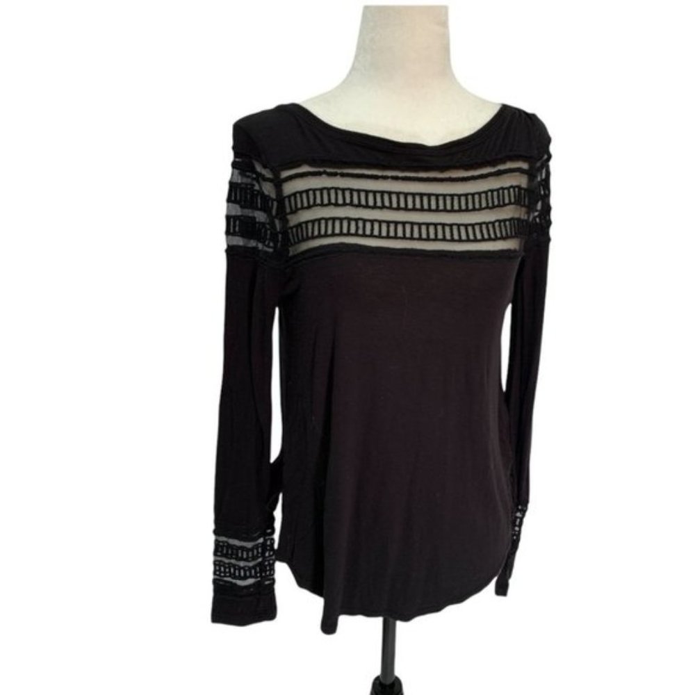 Free♠️People Black Long Sleeve Semi Sheer Top XS